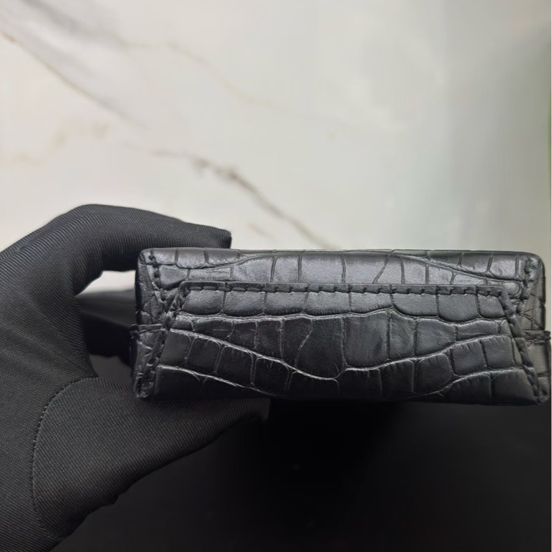 98新Balenciaga巴黎世家黑色鰐魚壓紋mini托特包手提斜挎包 黑色鰐魚 尺寸12.5x4x18cm-3