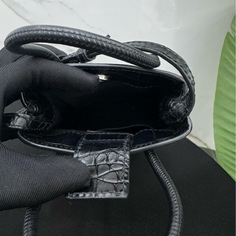 98新Balenciaga巴黎世家黑色鰐魚壓紋mini托特包手提斜挎包 黑色鰐魚 尺寸12.5x4x18cm-5