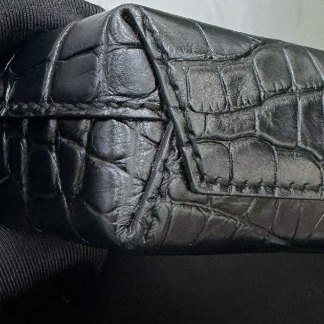 98新Balenciaga巴黎世家黑色鰐魚壓紋mini托特包手提斜挎包 黑色鰐魚 尺寸12.5x4x18cm-6