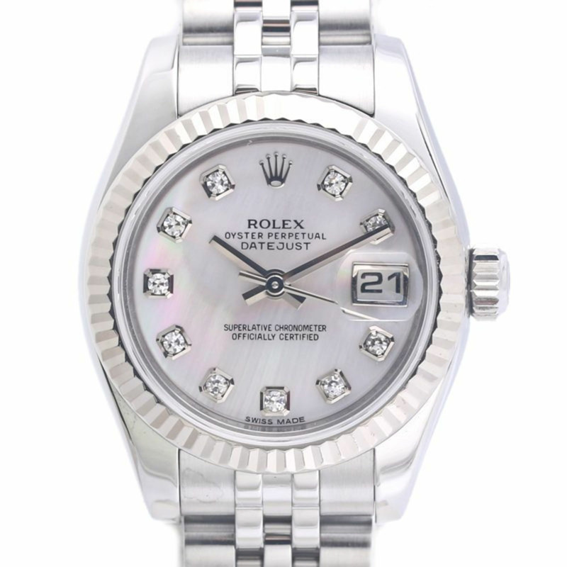勞力士 Datejust 10P 鑲鑽白色珍珠貝母女士腕錶 179174NG 18K 金 x 不鏽鋼 40297-1