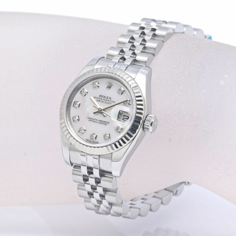 勞力士 Datejust 10P 鑲鑽白色珍珠貝母女士腕錶 179174NG 18K 金 x 不鏽鋼 40297-2