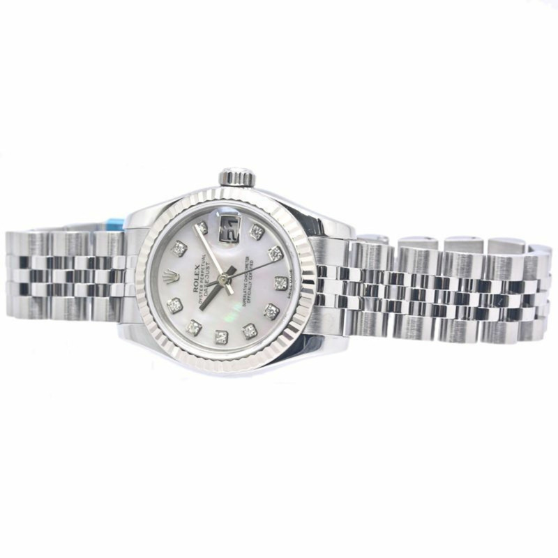 勞力士 Datejust 10P 鑲鑽白色珍珠貝母女士腕錶 179174NG 18K 金 x 不鏽鋼 40297-3
