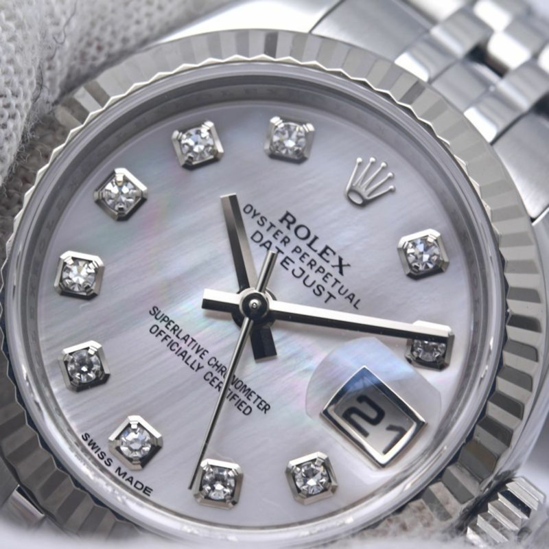 勞力士 Datejust 10P 鑲鑽白色珍珠貝母女士腕錶 179174NG 18K 金 x 不鏽鋼 40297-17