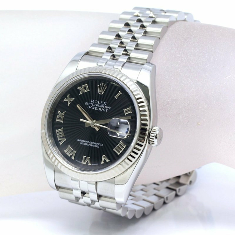 勞力士 Datejust 黑色旭日紋 116234 男士腕錶 18K 白金 x 不鏽鋼 40293-2