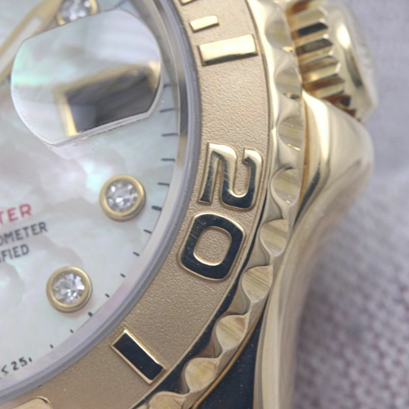 勞力士遊艇名仕型 8P 鑲鑽 3P 藍寶石白殼 69628NGS 女士腕錶 18K 黃金 40292-14