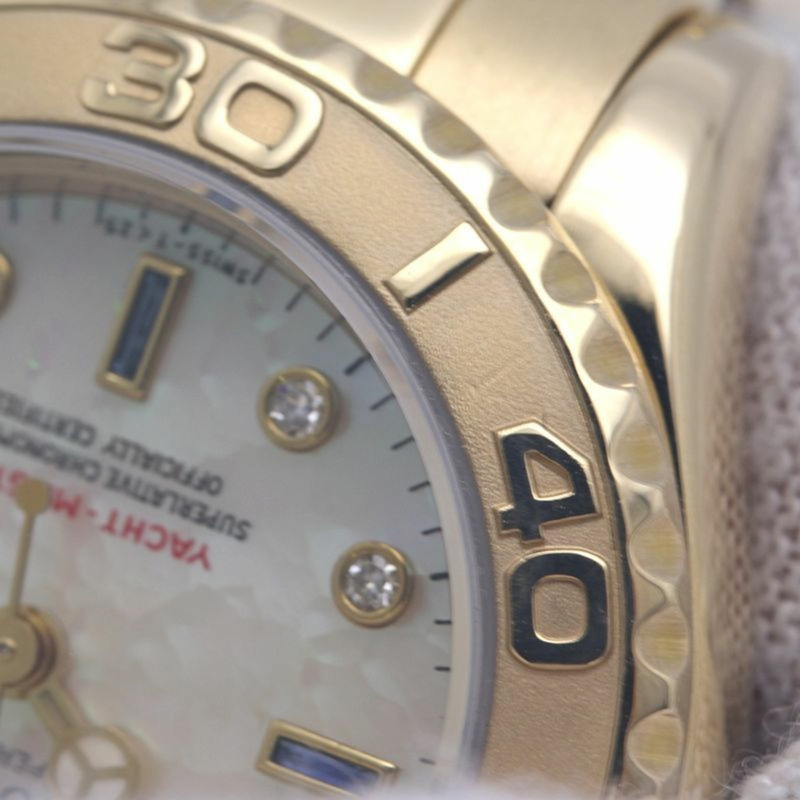 勞力士遊艇名仕型 8P 鑲鑽 3P 藍寶石白殼 69628NGS 女士腕錶 18K 黃金 40292-15