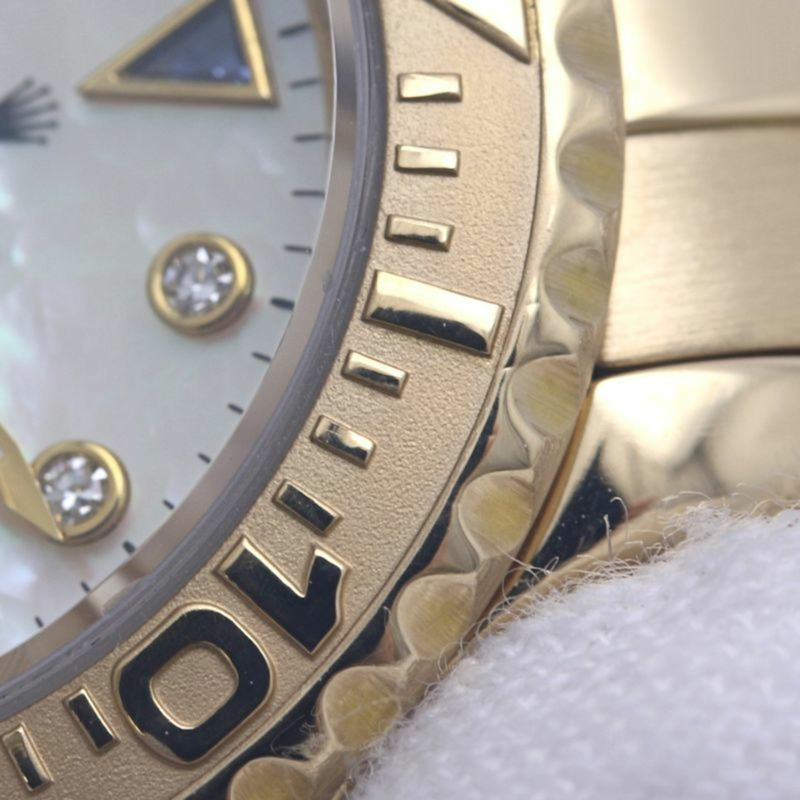 勞力士遊艇名仕型 8P 鑲鑽 3P 藍寶石白殼 69628NGS 女士腕錶 18K 黃金 40292-17