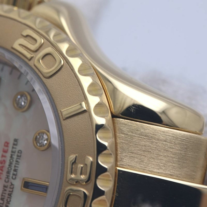 勞力士遊艇名仕型 8P 鑲鑽 3P 藍寶石白殼 69628NGS 女士腕錶 18K 黃金 40292-19