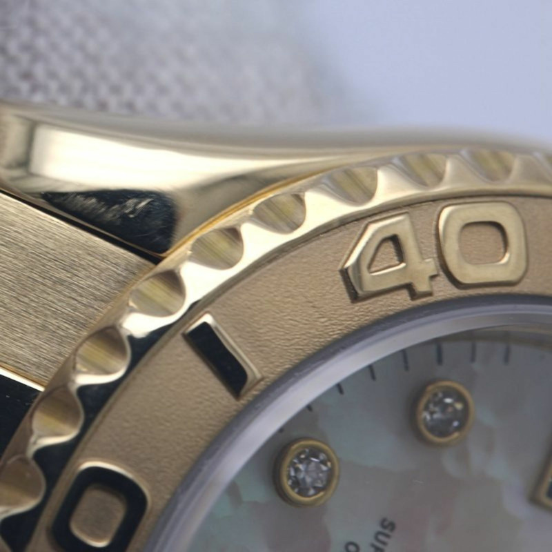 勞力士遊艇名仕型 8P 鑲鑽 3P 藍寶石白殼 69628NGS 女士腕錶 18K 黃金 40292-20