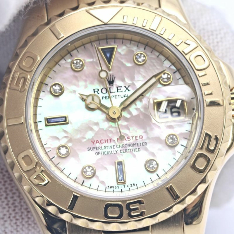 勞力士遊艇名仕型 8P 鑲鑽 3P 藍寶石白殼 69628NGS 女士腕錶 18K 黃金 40292-22