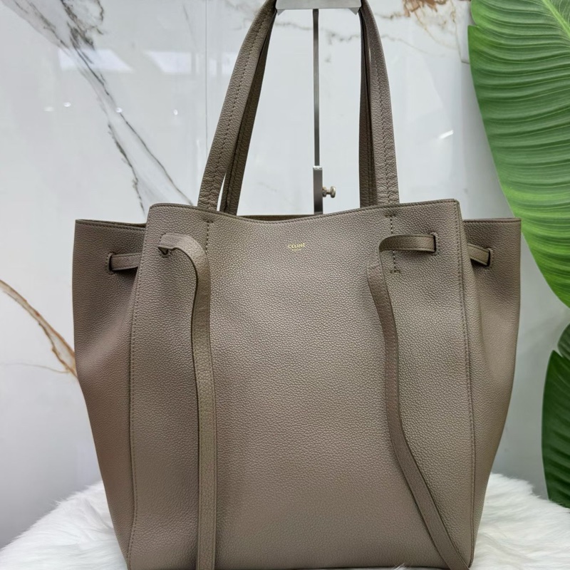 98新CELINE賽琳 Cabas Phantom灰褐色手提托特Tote單肩包 兩側抽繩設計 尺寸27x17x31cm-0