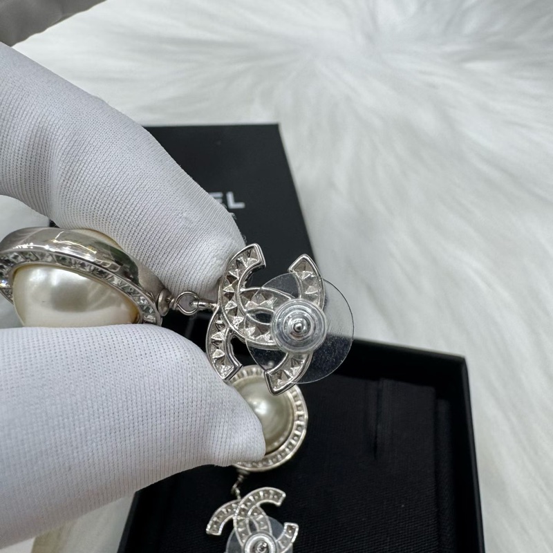 Chanel香奈兒雙C珍珠耳環 滿鑽雙C 圓環滿鑽鑲嵌珍珠吊墜-6