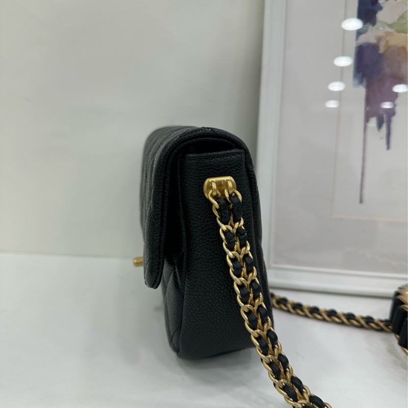 Chanel 香奈兒 21A金幣方胖子口蓋包 黑金配色 荔枝紋牛皮 有購證 尺寸：19×7×15-3