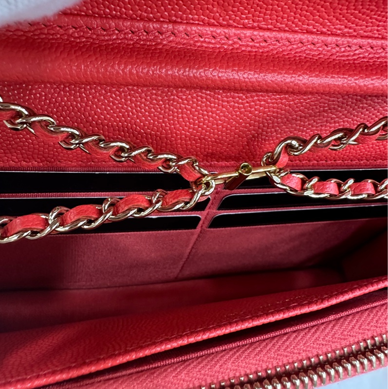 CHANEL 香奈兒 cf 大mini 紅色菱格紋羊皮銀扣鏈條包斜挎包 底長20 30開 有卡-8