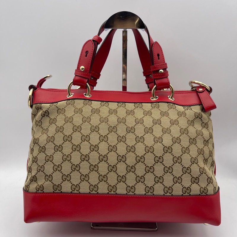 Gucci/古驰 爱心型挂饰帆布拼皮手提肩背包-1