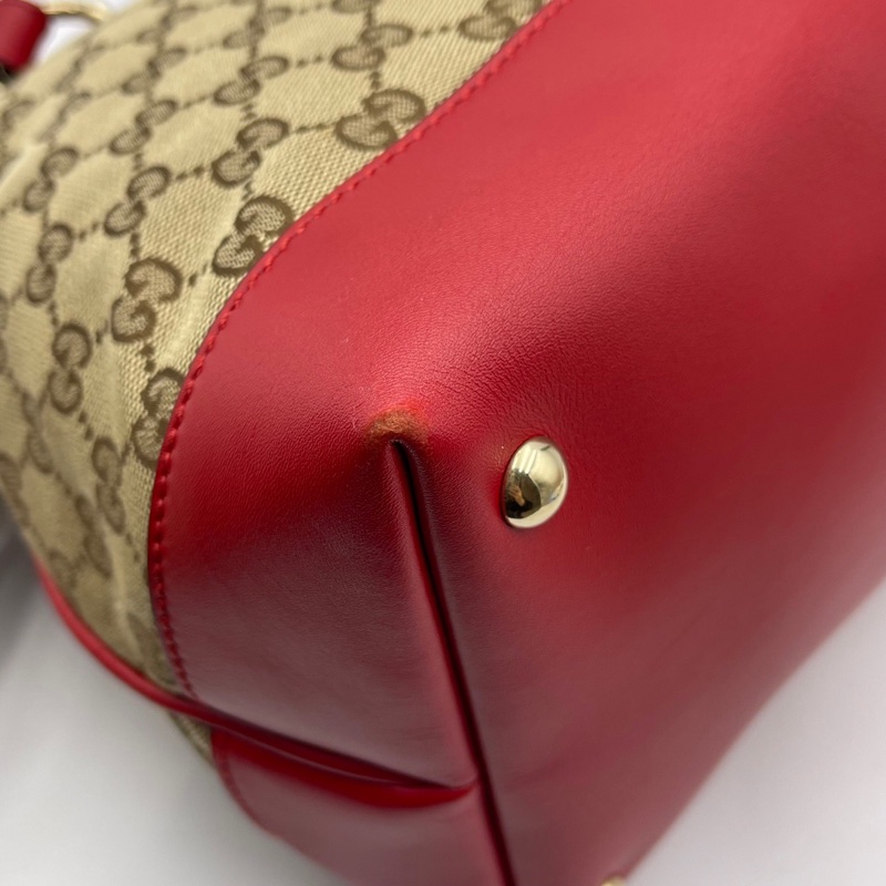 Gucci/古驰 爱心型挂饰帆布拼皮手提肩背包-6