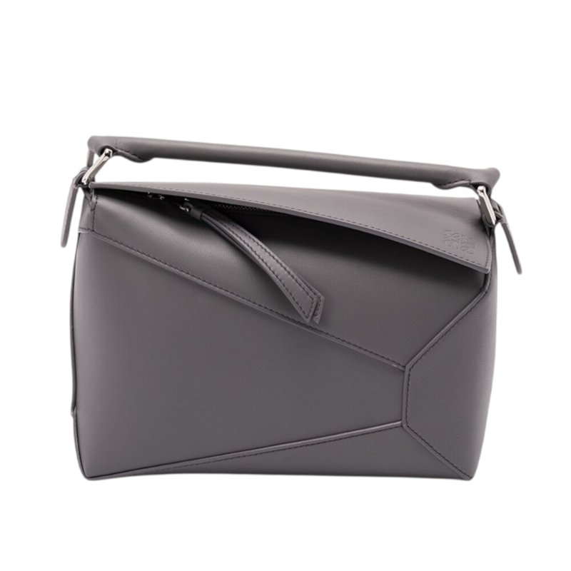 【LOEWE 羅威】Small Puzzle 小款 經典小牛皮 拼圖包 幾何 拼接包 肩背包 Slate 濃縮咖啡色 灰色-0