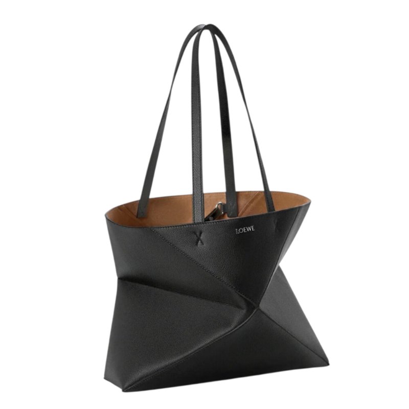 【LOEWE 羅威】Puzzle Fold Tote 橫式 中款 柔軟粒面小牛皮 折疊 肩背包 托特包 黑色-1