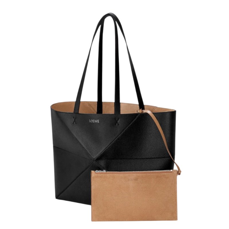 【LOEWE 羅威】Puzzle Fold Tote 橫式 中款 柔軟粒面小牛皮 折疊 肩背包 托特包 黑色-2