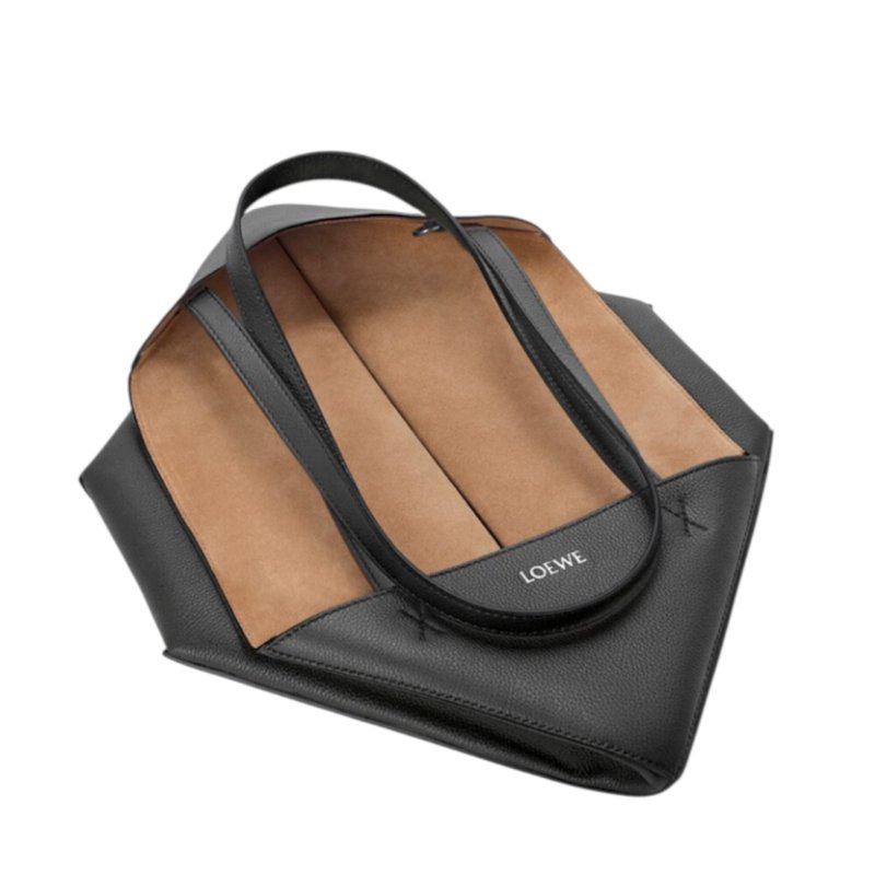 【LOEWE 羅威】Puzzle Fold Tote 橫式 中款 柔軟粒面小牛皮 折疊 肩背包 托特包 黑色-4