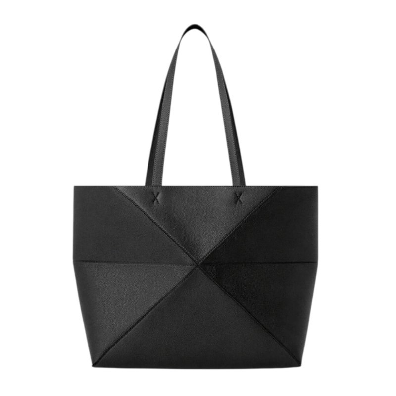 【LOEWE 羅威】Puzzle Fold Tote 橫式 中款 柔軟粒面小牛皮 折疊 肩背包 托特包 黑色-5