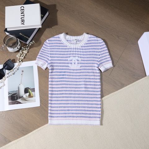 ❤️Chanel💙大logo間條針織上衣