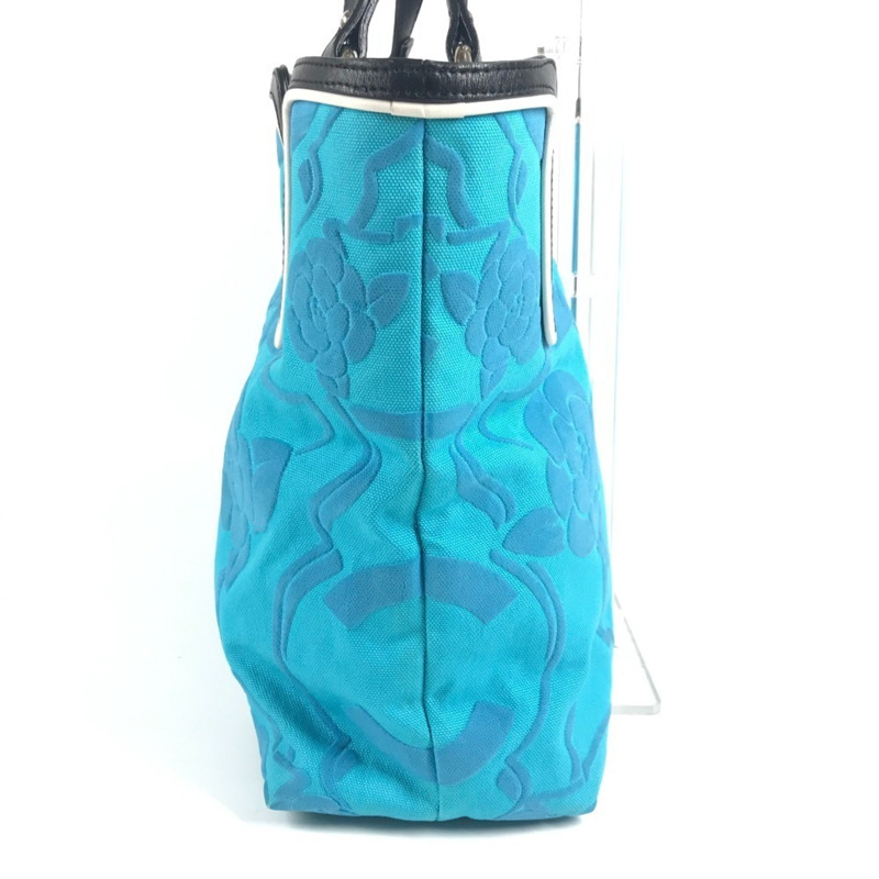 香奈兒復古標誌 CC 可可標誌 山茶花手提包 單肩雙色皮革帆布 女士藍色-3