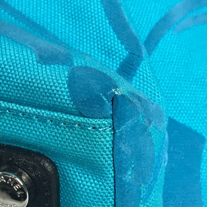 香奈兒復古標誌 CC 可可標誌 山茶花手提包 單肩雙色皮革帆布 女士藍色-5