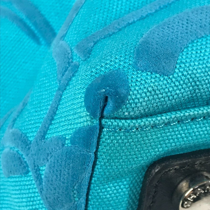 香奈兒復古標誌 CC 可可標誌 山茶花手提包 單肩雙色皮革帆布 女士藍色-6