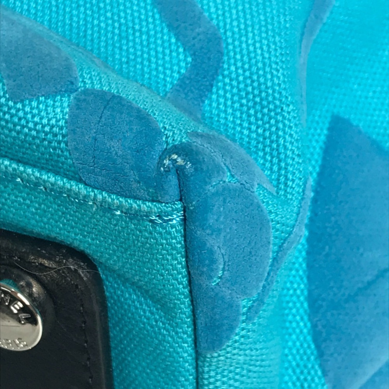 香奈兒復古標誌 CC 可可標誌 山茶花手提包 單肩雙色皮革帆布 女士藍色-7