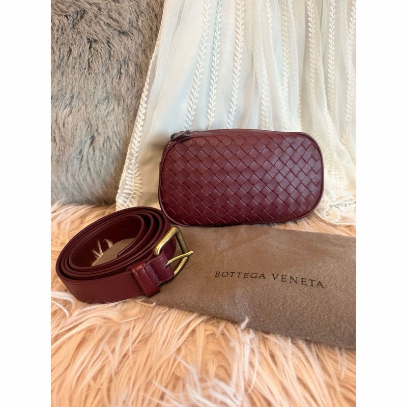 閒置全新未使用 Bottega Veneta 枣紅編織 腰包（附皮帶）可做斜挎包-9