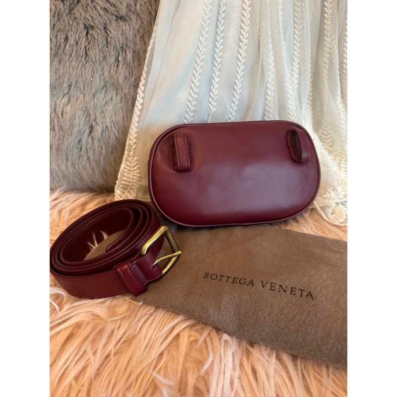閒置全新未使用 Bottega Veneta 枣紅編織 腰包（附皮帶）可做斜挎包-12