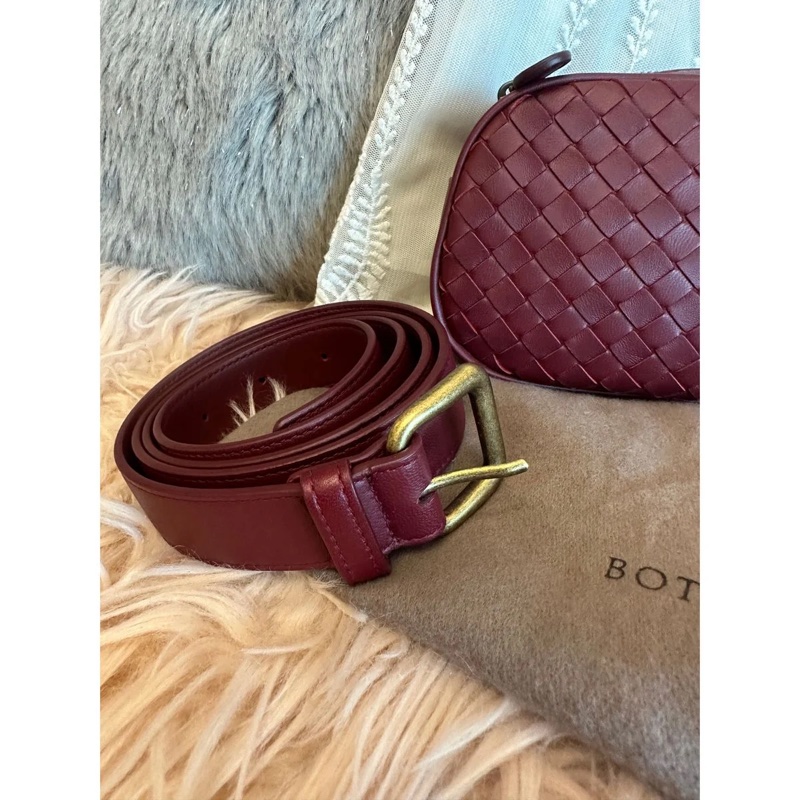 閒置全新未使用 Bottega Veneta 枣紅編織 腰包（附皮帶）可做斜挎包-13