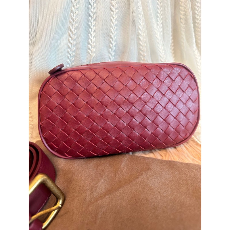 閒置全新未使用 Bottega Veneta 枣紅編織 腰包（附皮帶）可做斜挎包-15