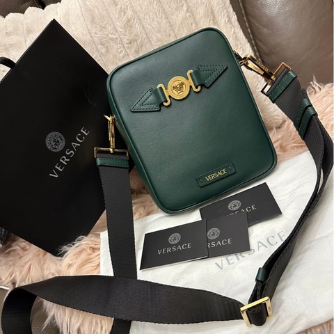 Versace 軍綠皮革美杜莎相機包 /斜挎包