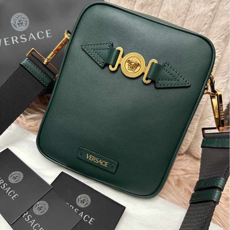 范思哲 男包 Versace 軍綠皮革美杜莎相機包 /斜挎包-3