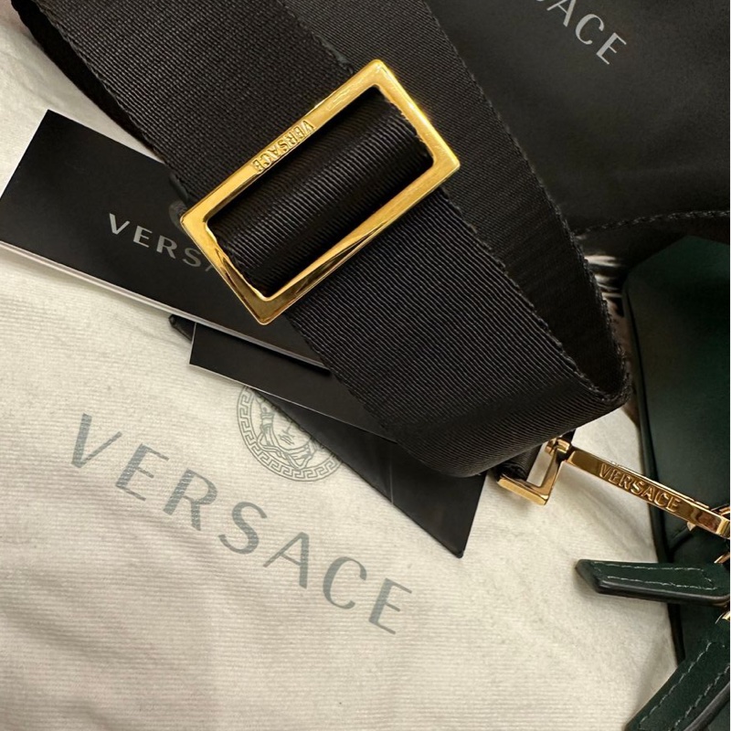 范思哲 男包 Versace 軍綠皮革美杜莎相機包 /斜挎包-5