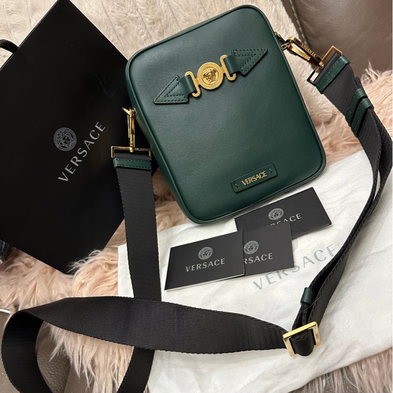 范思哲 男包 Versace 軍綠皮革美杜莎相機包 /斜挎包-9