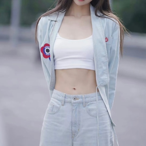 KENZO淺牛仔色西裝領牛仔外套襯衫罩衫