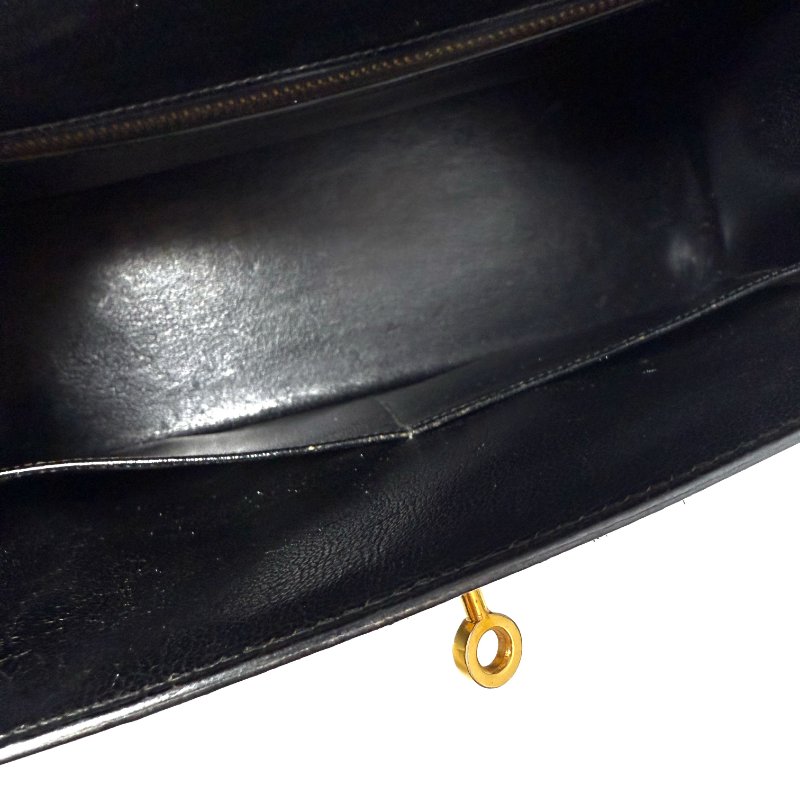 愛馬仕 Kelly 32 Sellier Box 皮 黑色 黑金 外縫 凱莉包 手提包 肩背包 金扣 GHW-4