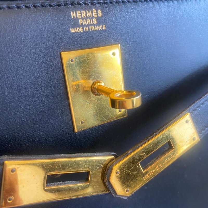 愛馬仕 Kelly 32 Sellier Box 皮 黑色 黑金 外縫 凱莉包 手提包 肩背包 金扣 GHW-5