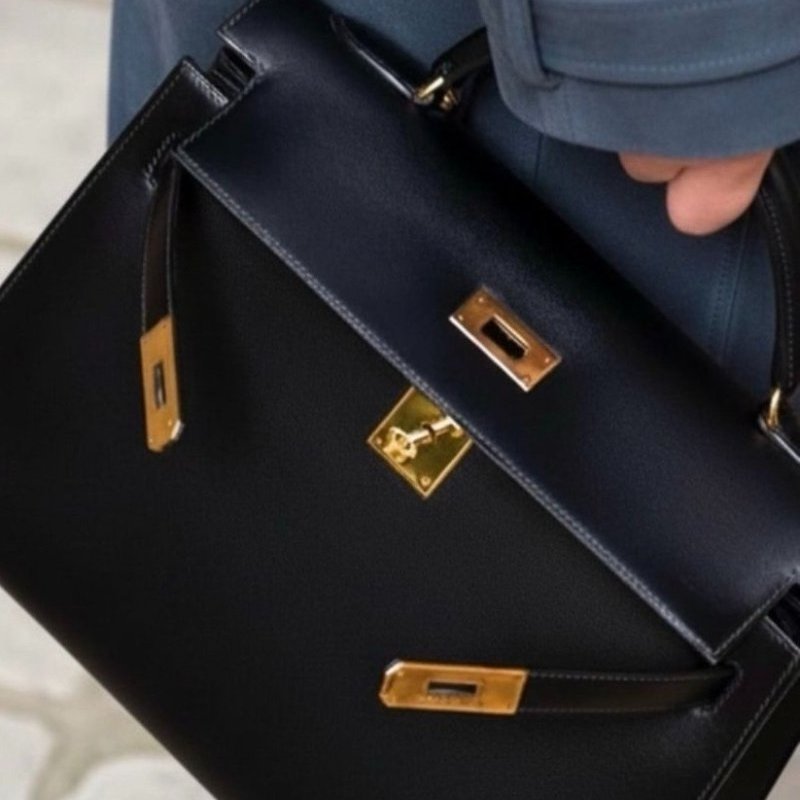 愛馬仕 Kelly 32 Sellier Box 皮 黑色 黑金 外縫 凱莉包 手提包 肩背包 金扣 GHW-15