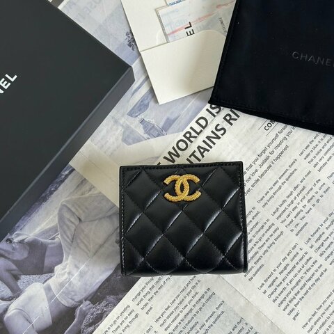 CHANEL 23A雙折零錢袋短夾 - 黑金