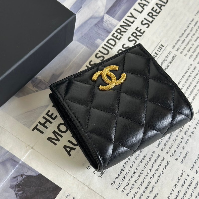 CHANEL 23A雙折零錢袋短夾 - 黑金-2