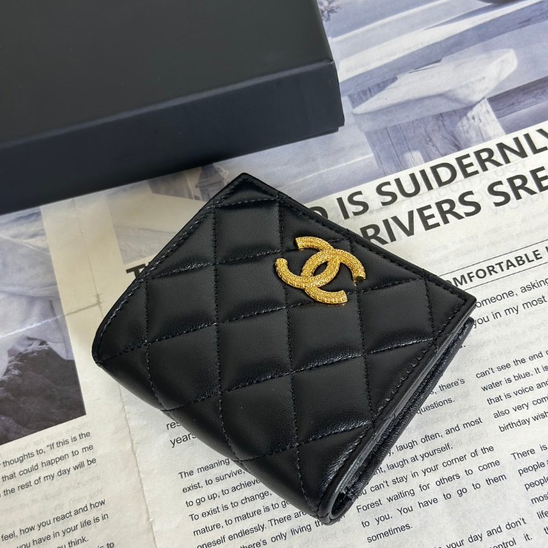 CHANEL 23A雙折零錢袋短夾 - 黑金-3