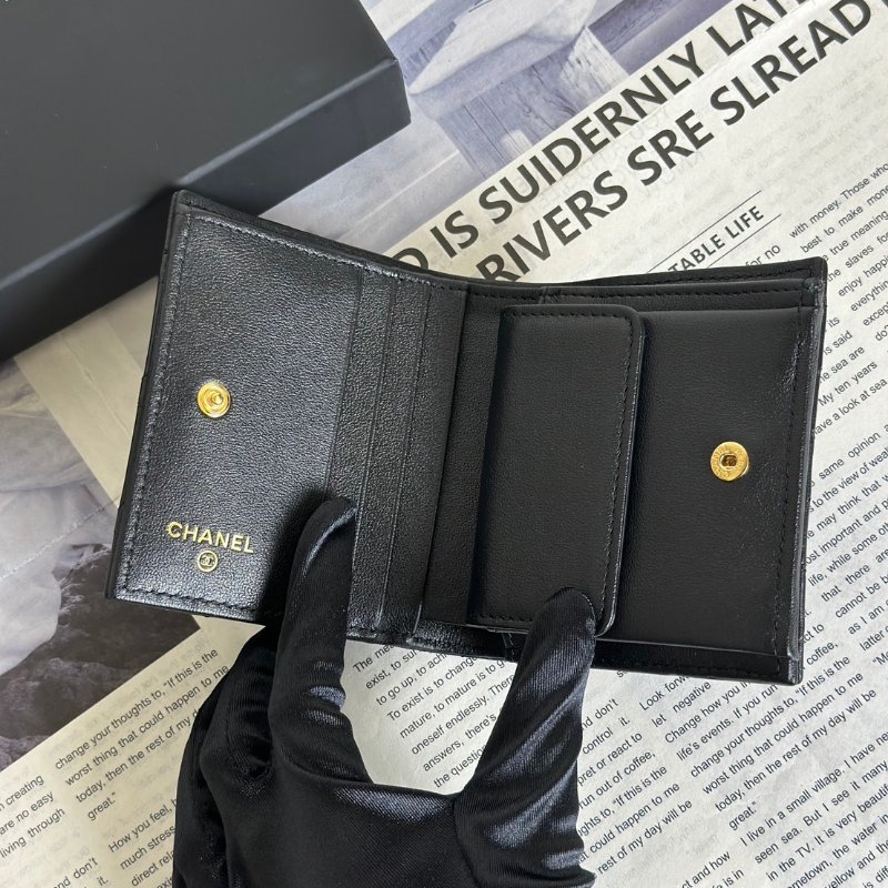 CHANEL 23A雙折零錢袋短夾 - 黑金-5