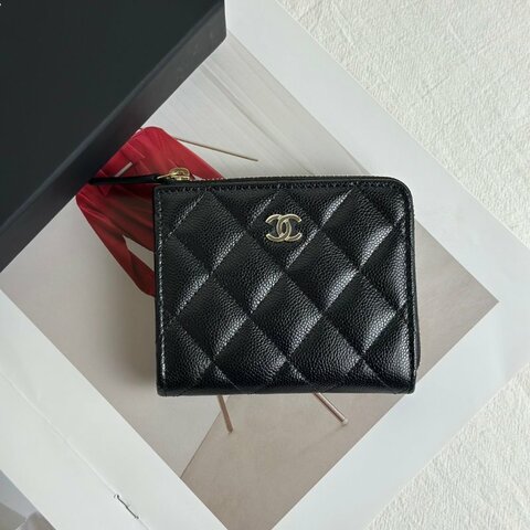 CHANEL L型拉鍊錢包 - 黑銀