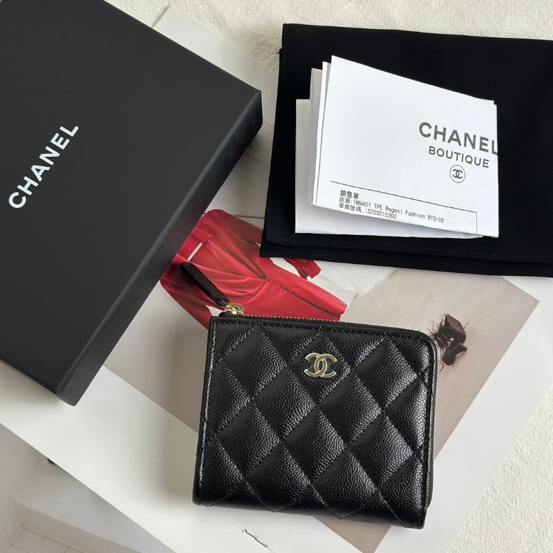 CHANEL L型拉鍊錢包 - 黑銀-5