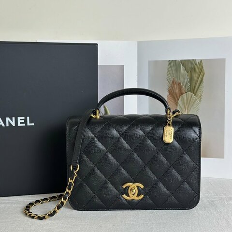 CHANEL 23B粒面牛皮風琴包 - 黑金