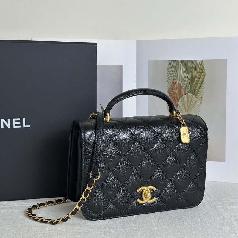 CHANEL 23B粒面牛皮風琴包 - 黑金-2